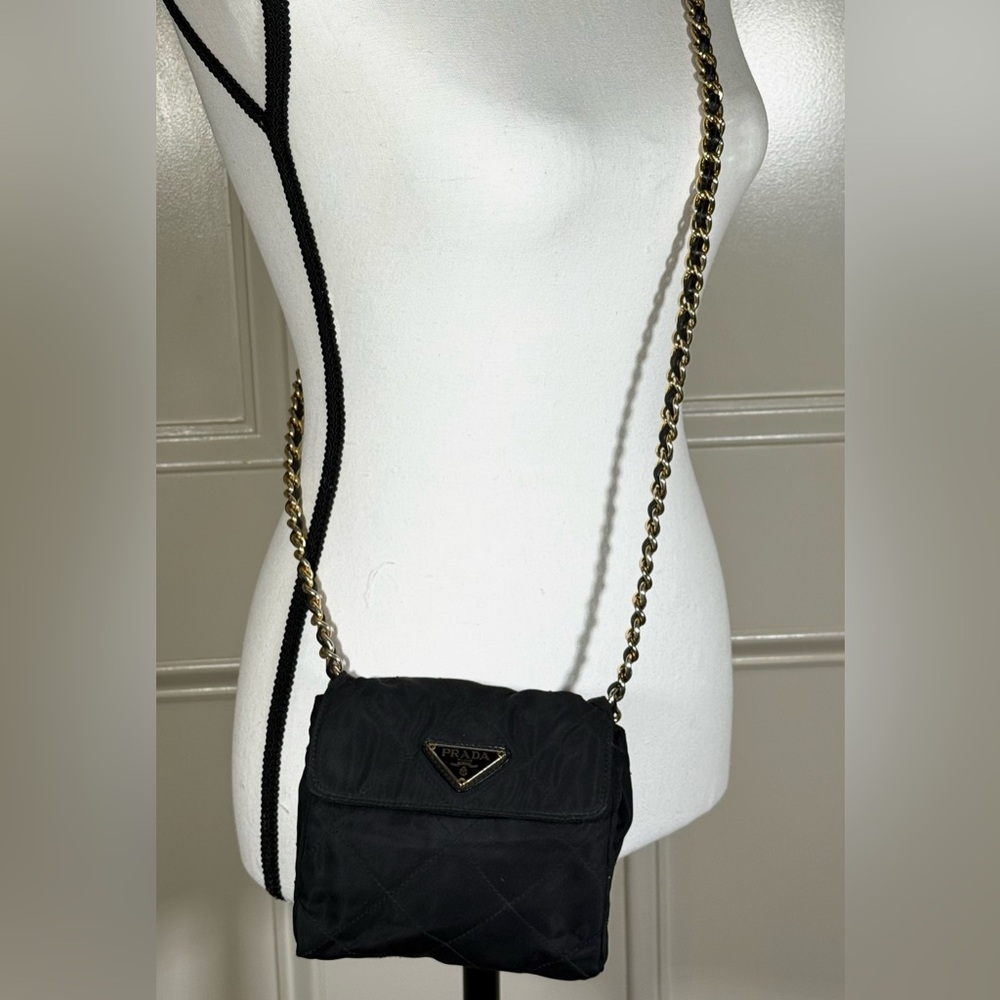 Prada quilted Black Crossbody Bag with Gold Chain